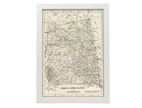 NACNIC Pósters Geográficos En Estilo Vintage Mapa De Dakota Sur Y Norte Ilustraciones De Antiguos Mapamundis En Tonos Sepia Tamaño A4, Con Marco Ne...
