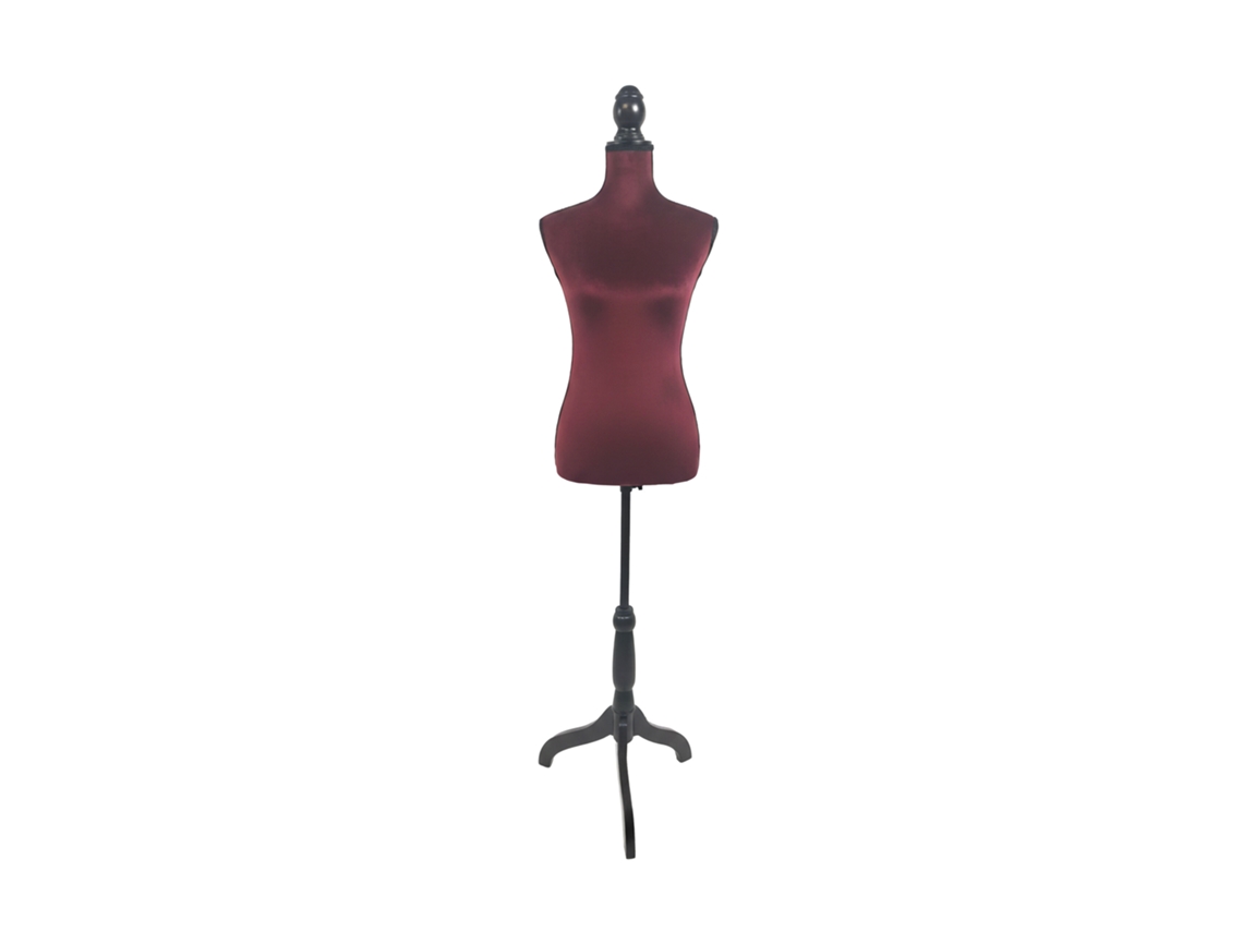 Relaxdays Maniquí Femenino 36/38, Regulable 130–167 Cm, Terciopelo, Peana De Madera, Burdeos/negro