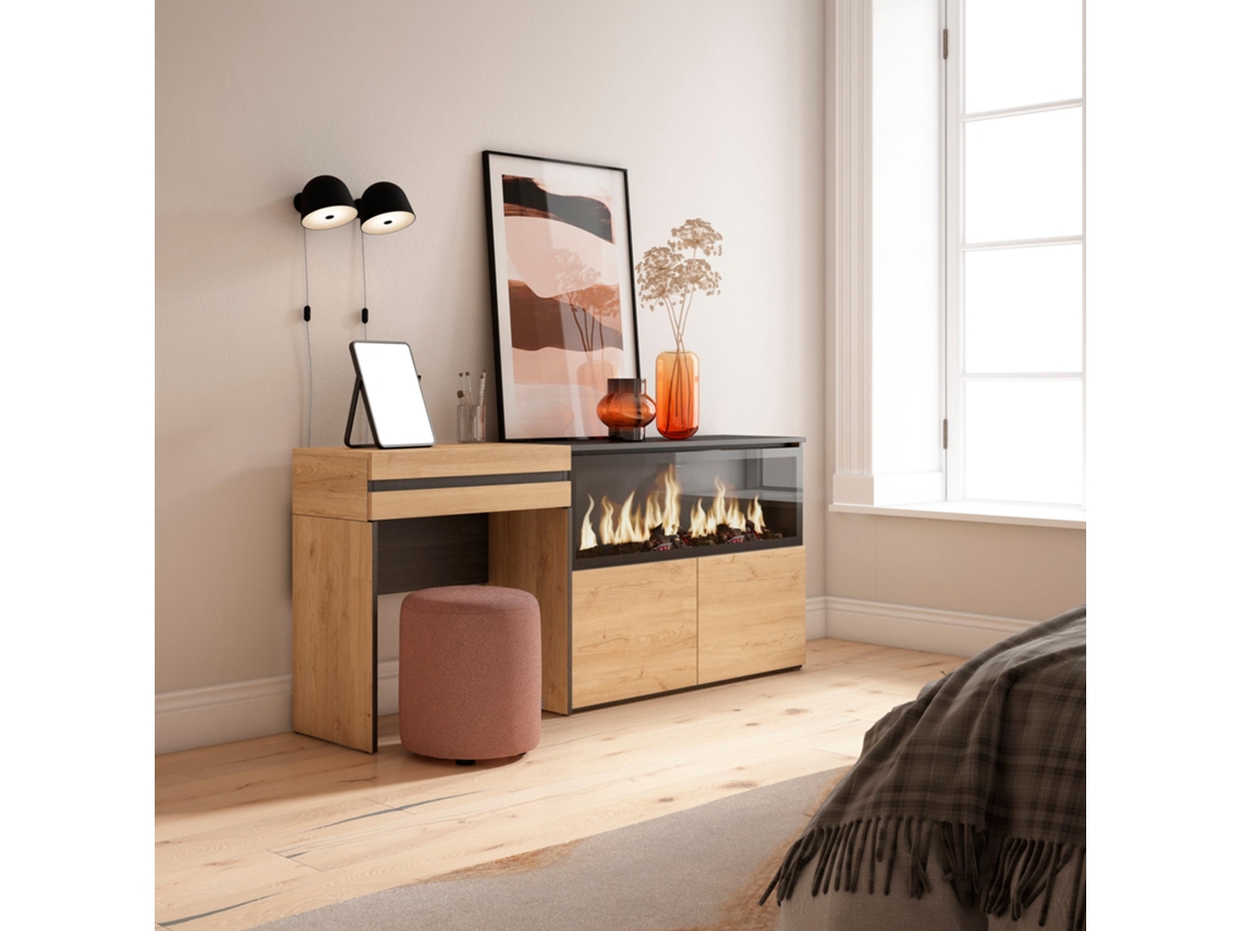 Tocador Cajón Chimenea Eléctrica SKRAUT HOME Madera de Roble Melamina Marrón (177x35x75)