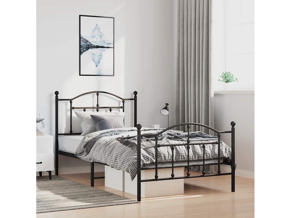 Estructura Cama Sin Colchón Con Estribo Metal Negro 100x200 Cm