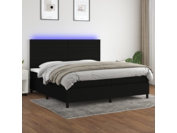 Cama Box Spring Colchón Y Luces Led Tela Negro 200x200 Cm