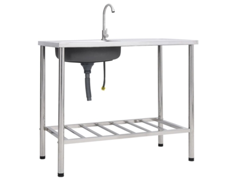 vidaXL Fregadero de camping de un seno y grifo acero inoxidable