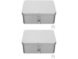 Juego 2 Cajas Almacenamiento Rectangulares Medianas Hojalata Cerradura Llave Fuertes Vintage Oficina Hogar