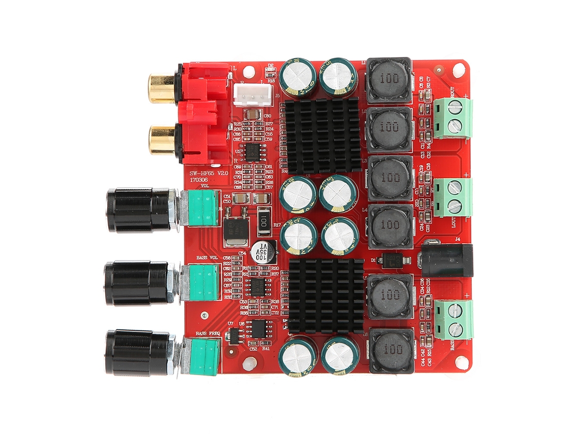 Placa Amplificador Digital 2.1 Canais Tpa3116 50w*2+100w Grave Potente 12 26vdc Hf65b