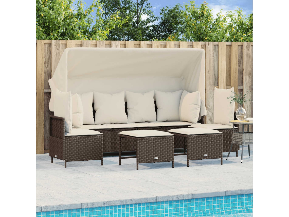 Conjunto de sofá de jardín de 5 piezas con cojines de mimbre marrón de DKD Home Decor