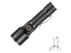 Linterna con zoom Luz de flash Linternas recargables USB Luz de antorcha Luces de trabajo Linterna para acampar Negro YEMAESRE