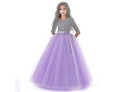 Vestido De Fiesta Princesa Para Niñas Con Encaje Longo Formal Purple 4-14 Años Doce 378 Morado
