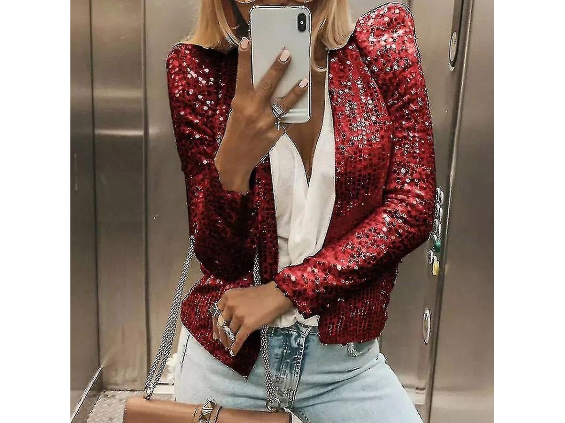 2026-chaqueta Casual Para Mujer Con Manga Larga, Diseño De Lentejuelas, Abrir Frontal Y Suave Tela De Poliéster Y Algodón