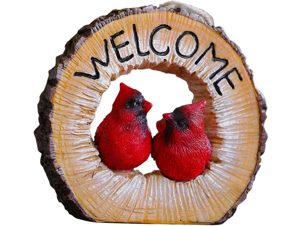Decoración Colgante Para Jardín, Original Pájaro De Bienvenida Con Una Pareja De Pájaros Hechos De Resina, A La