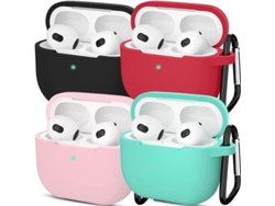 Estuche Para Airpods Con Llavero (paquete De 4) Para Estuche De Carga De Apple Airpods De 3.ª Generación (negro, Vino, Rosa Y Verde)