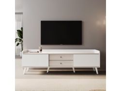 Mueble TV 160x40x58cm Madera Blanca 2 Cajones, Aparador Bajo, Mesa de Centro con 2 Puertas Correderas Ycone