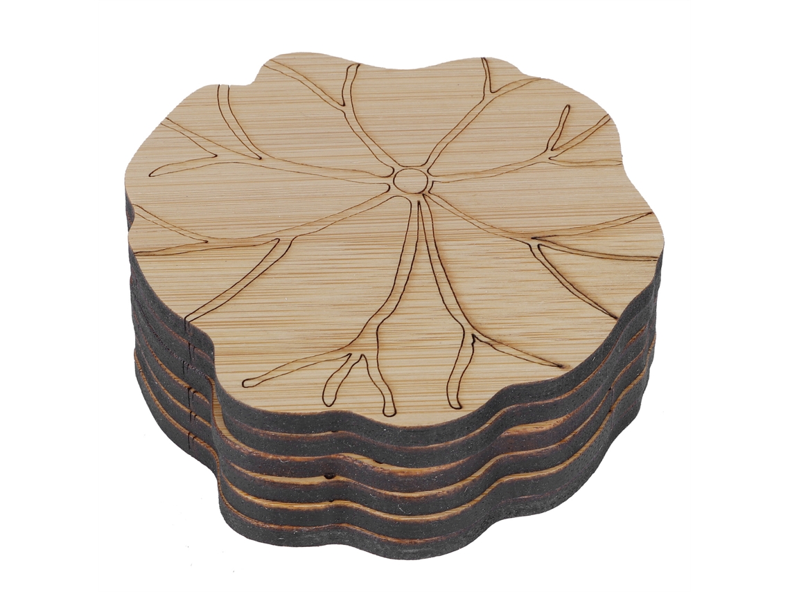 Juego De 6 Posavasos Térmicos De Bambú Con Diseño De Hoja De Loto Para Mesa.