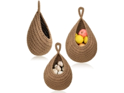 3 Cestos Yute Colgantes Pared Marrón, Para Frutas/almacenamiento Cocina/salón/baño