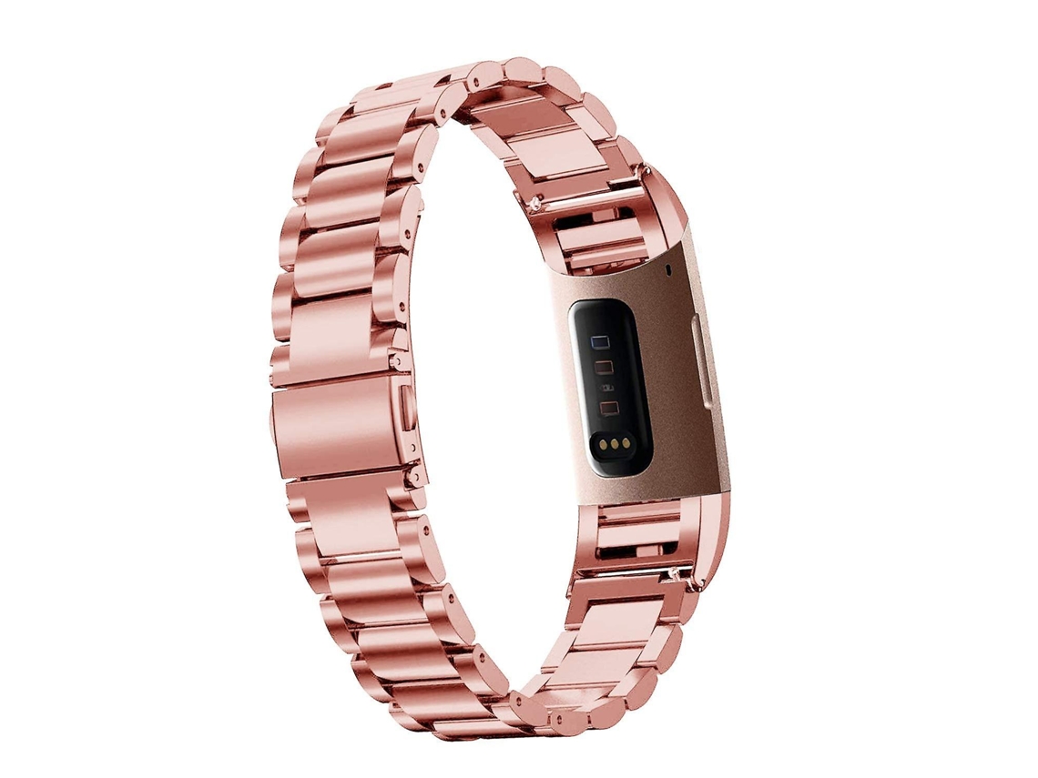 Pulsera de acero inoxidable macizo con hebilla de mariposa de 3 cuentas para Fitbit Charge 3, color dorado Ly Ebike