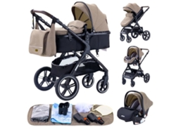 Cochecito de bebé 3 en 1, asiento de coche combinado, góndola, triciclo, reversible, ajustable, ruedas de alta calidad, color caqui, Yazoco