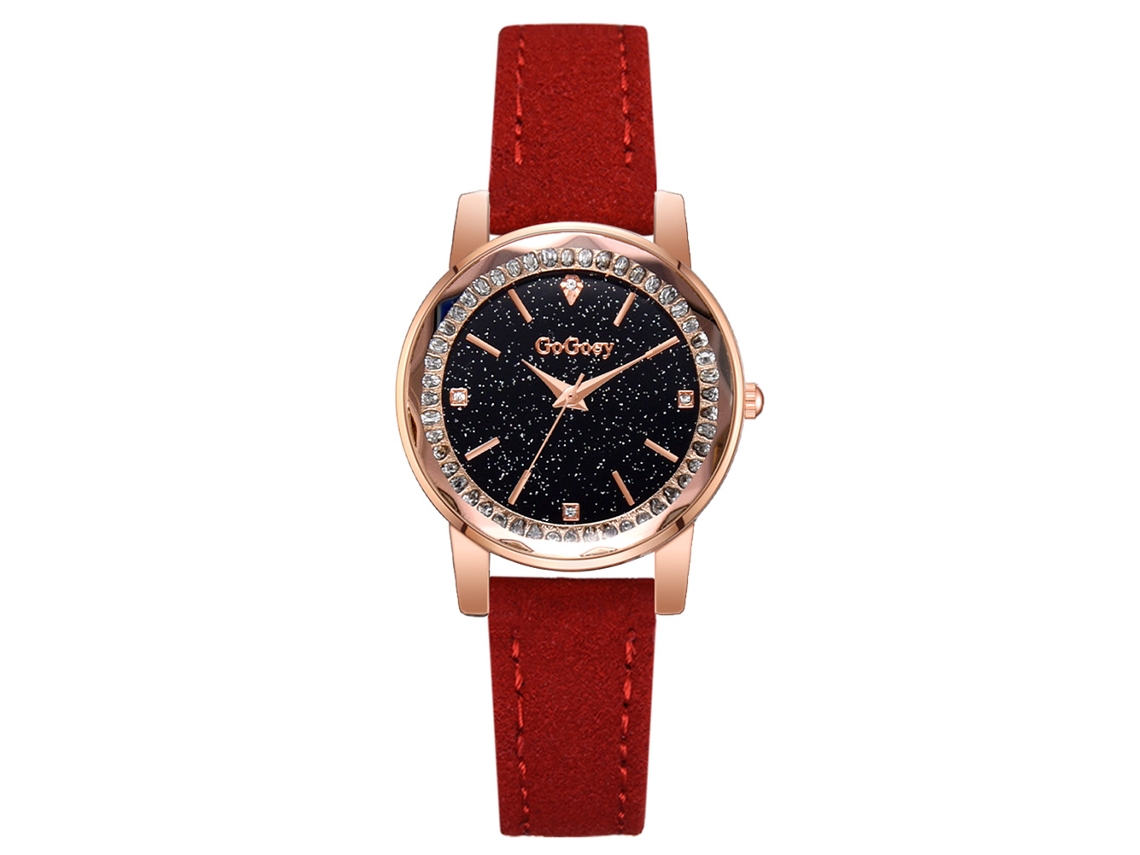 Reloj De Pulsera De Cuarzo De Moda, Estilo Casual Sencillo Con Diamantes De Imitación, Piel Sintética (rojo)