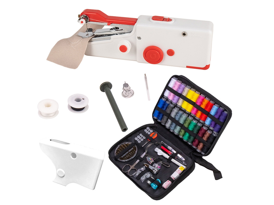 Máquina de coser portátil, herramientas de costura manual con aguja e hilo, ideal para viajes, hogar y principiantes, color rojo Cuich