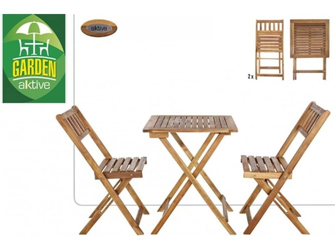 Aktive 61000 Conjunto mesa y sillas terraza plegables madera acacia 1 2