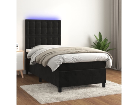 MAISON EXCLUSIVE Cama con somier y colchón LED 90 x 190 cm Terciopelo negro