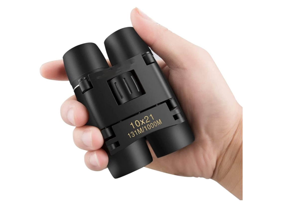 Mini binoculares 10x21 compactos y plegables, pequeños, para adultos, observación de aves, viajes, Bestvite (negros)