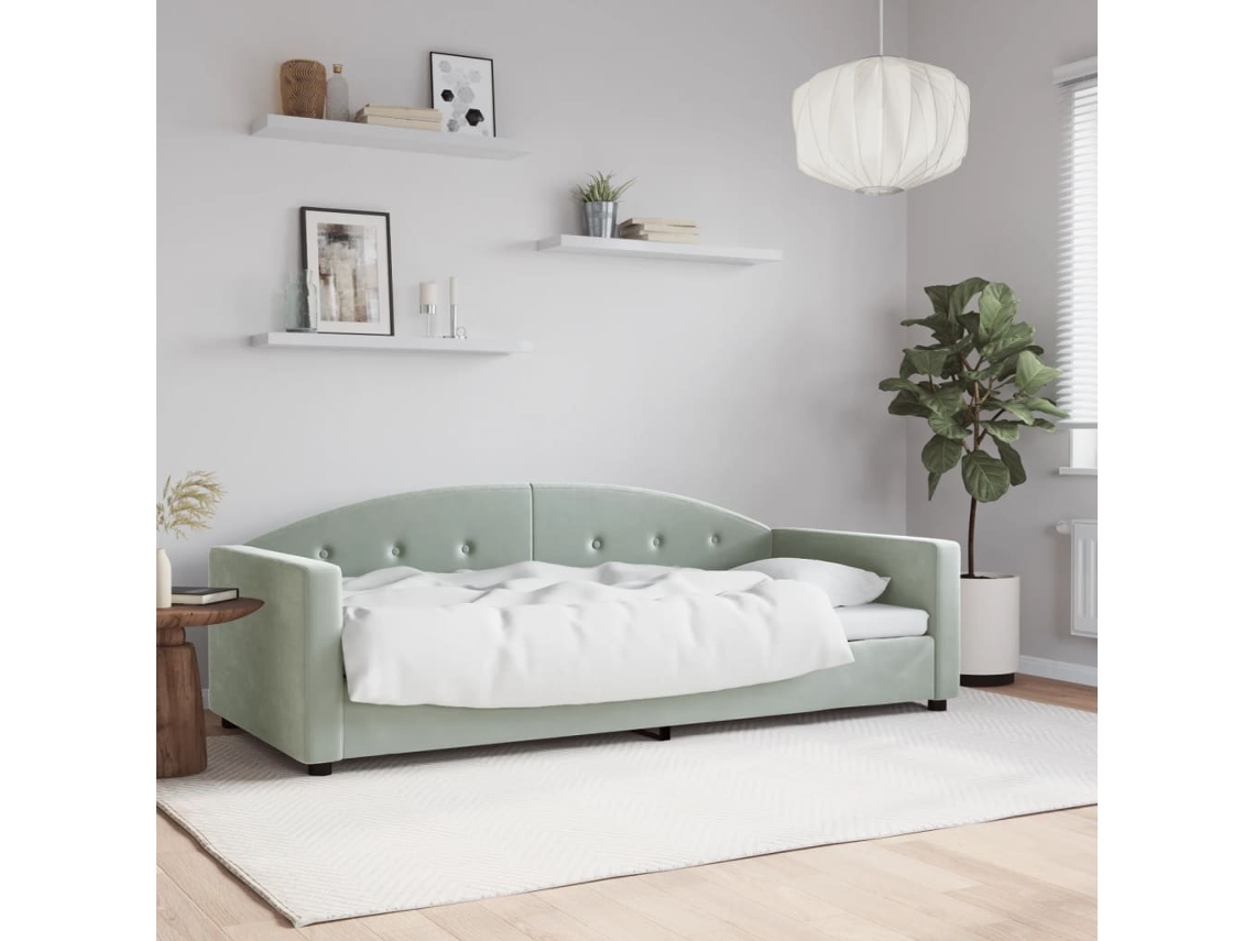Sofá Cama Sin Colchón Terciopelo Gris Claro 90x200 Cm