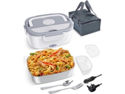 Fiambrera eléctrica Yunzii para uso doméstico, 220 V, 12 V, 1,5 L, acero inoxidable 304, con cuchara y tenedor, bolsa térmica blanca