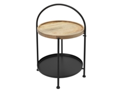 Mesa auxiliar con dos niveles Ø 38x55 cm Metal negro y madera plegable