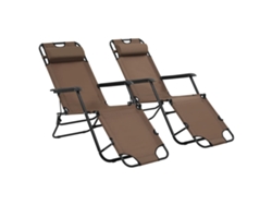 Juego de 2 Tumbonas plegables con reposapiés Muebles para patio Asientos de jardín acero marrón