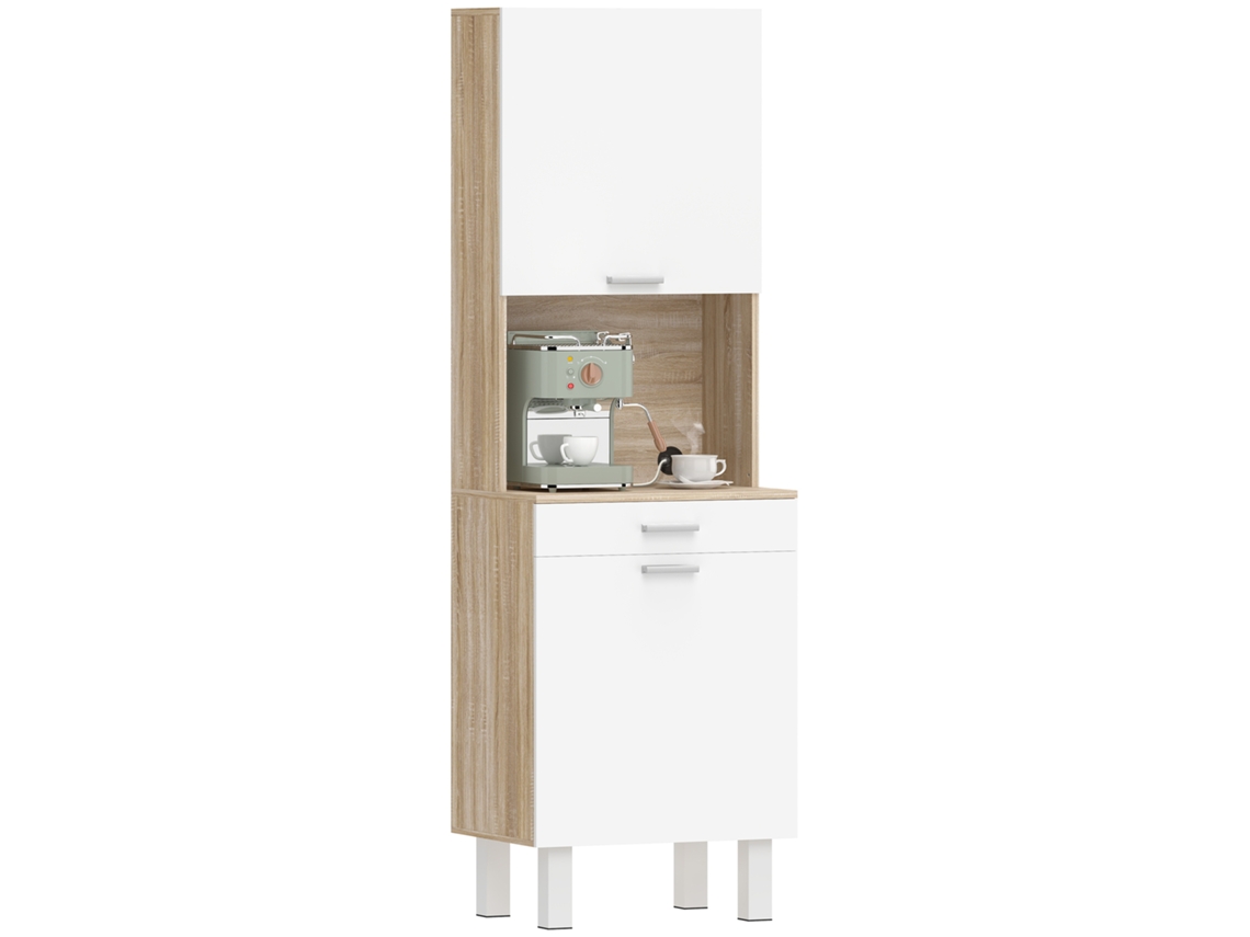 Aparador Alto Cozinha Armário 2 Portas Gaveta Bancada 55x40x174cm Branco Madeira ZENCORE SERVICES