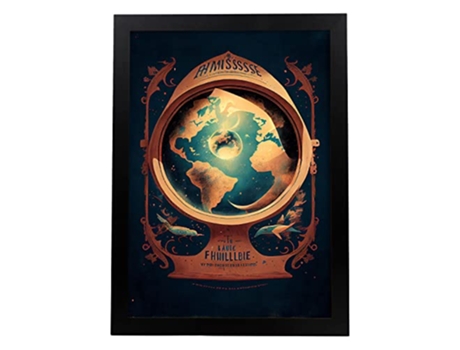 NACNIC Poster Mapa Del Mundo En Estilo Surrealismo Cinematográfico Ilustraciones Y Grabados De Historieta Abstracta Y Artística A4 Marcos Negros