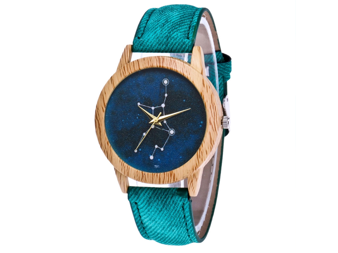 Reloj De Pulsera Zhoulianfa Sencillo Verde Informal De Cuarzo Con Correa Vaquera.