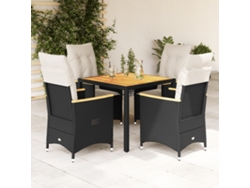 Juego de comedor de jardín de 5 piezas con cojines de mimbre negros de DKD Home Decor
