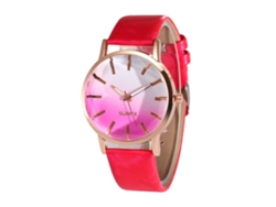 Reloj De Pulsera Analógico De Aleación Con Correa De Piel Sintética Rosa Y Roja, Estilo Moderno.