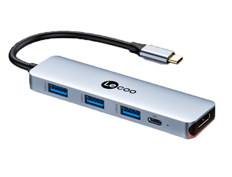 Adaptador LECOO Lkc1303H 5In1 Tipo-C a Pd100W HDMI 3Usb3.0 para Huawei Mate40/P50 S20
