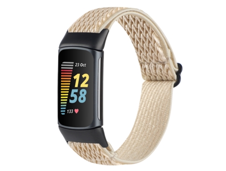 Correa Smartwatch para Fitbit Charge 5 Hebilla Wave Trenzado Nylon (Albaricoque)