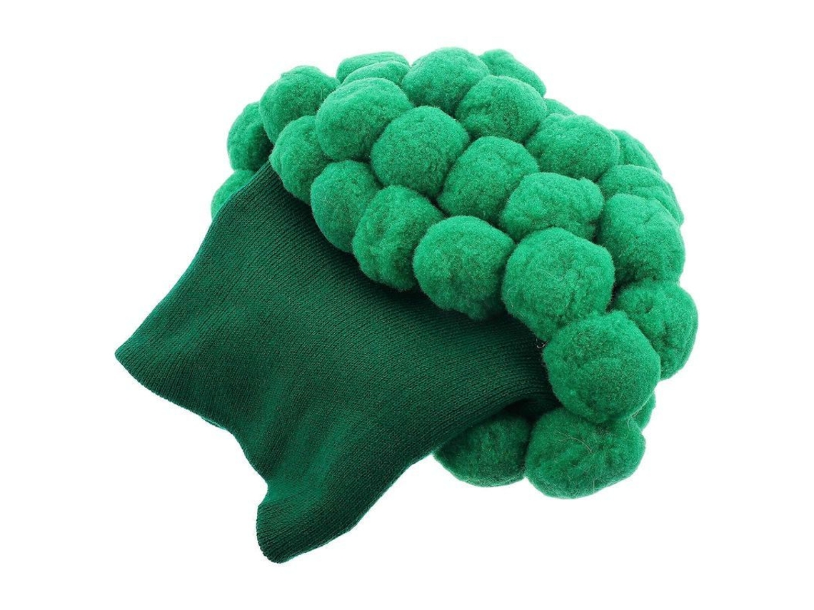 Gorro punto brócoli con pompón. Divertido accesorio vegetal invierno. Suave y cálido para adultos. Ideal fiestas.