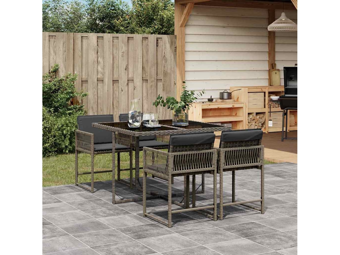 Juego de comedor de jardín de 5 piezas DKD Home Decor con cojines de mimbre gris