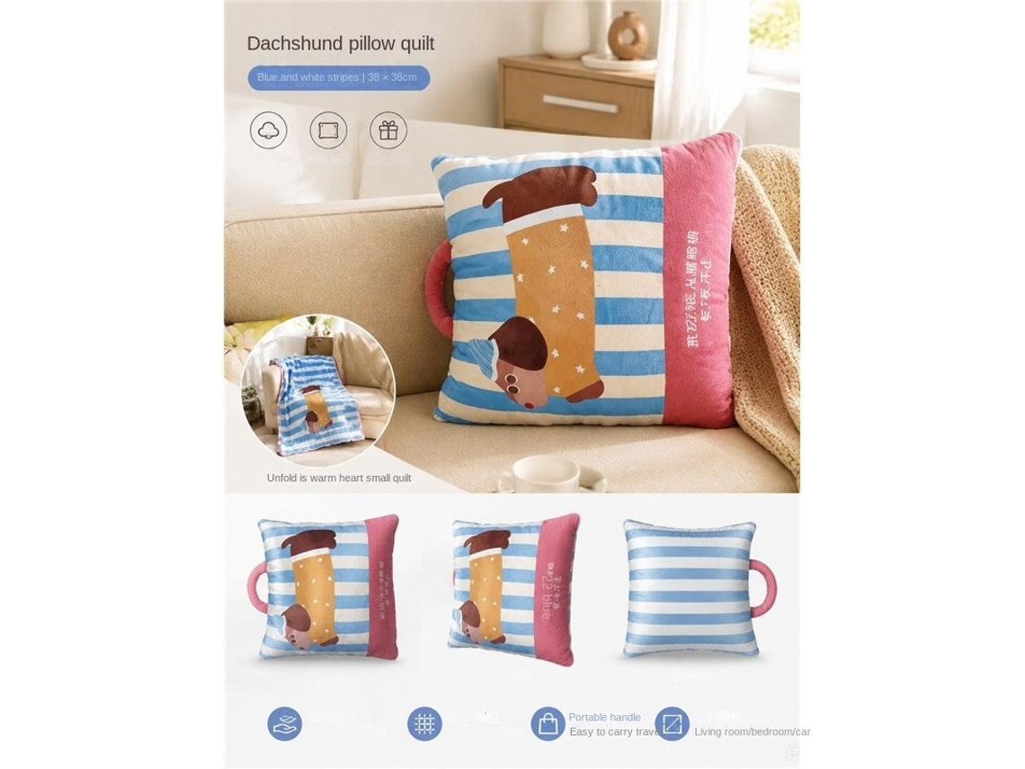 Almohada Manta Dachshund Rayas Azules Blancas 38x38cm