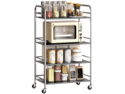 Carrito De Cocina De 4 Niveles, De Acero Inoxidable (201), Con Asas Y Ruedas, 60 X 35 X 100 Cm, Color Plata.