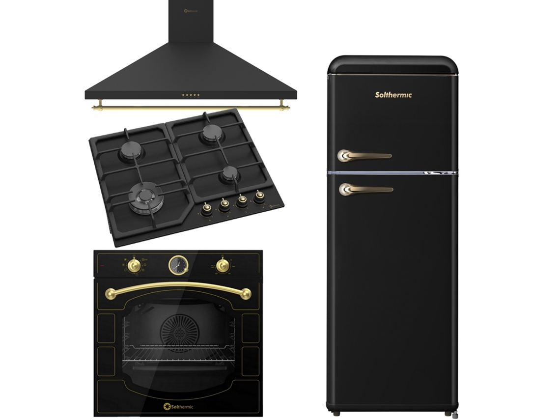 Paquete Refrigerador Solthermic® Estufa a Gas Sa022w Negro Horno Eléctrico Negro Extractor de Aire 60 Negro Refrigerador Retro 1.47 Negro