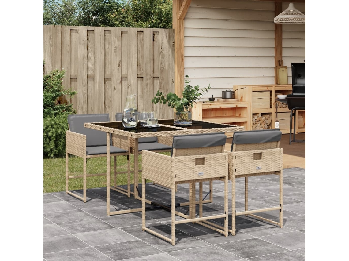 Conjunto de comedor de jardín de 5 piezas con cojines en mimbre beige mixto, DKD Home Decor