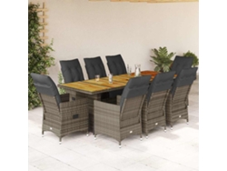 Conjunto de bistró de jardín de 9 piezas con cojines de mimbre gris de DKD Home Decor