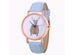 Reloj Unisex Para Parejas Zhoulianfa Con Correa De Pu Con Estampado De Ciervo Azul Claro.
