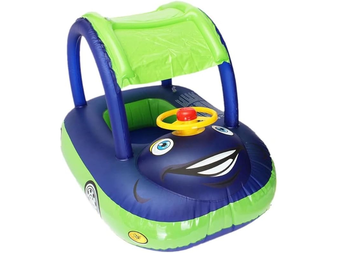Flotador Infantil Para Piscina Con Toldo Y Volante, Juguete Inflable Para Piscina Azul Siurn
