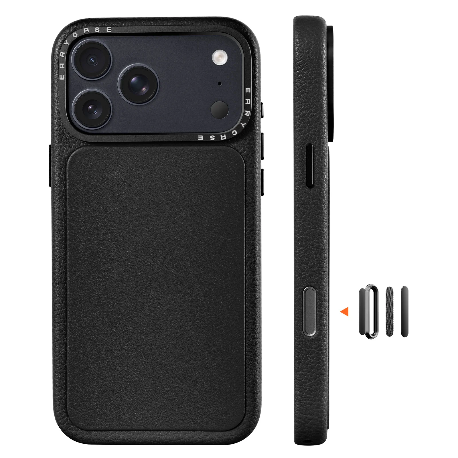 (iphone 17 Pro Negro) Funda De Cuero Genuino, Diseño Magnético, Tapa Con Control De Cámara Integrado.