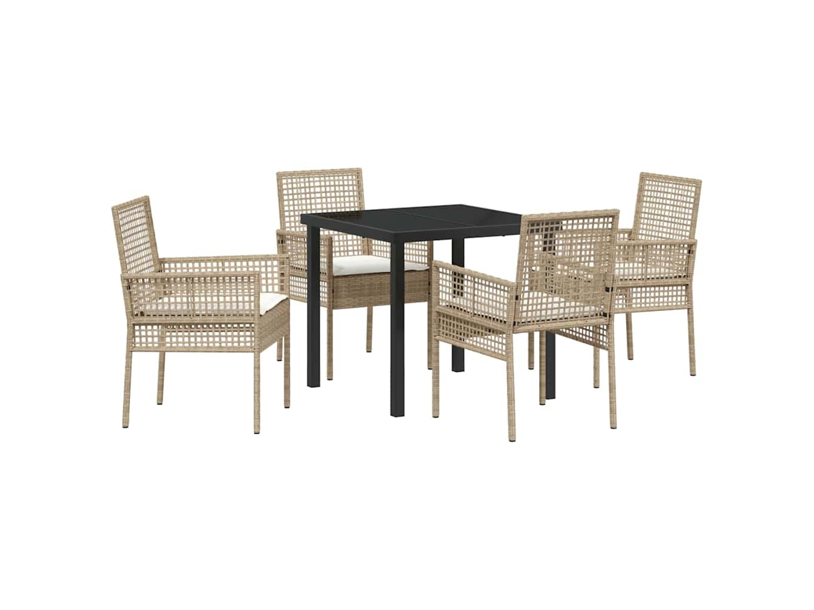 Conjunto De Comedor De Jardín 5 Uds | Mueble De Jardín Beige Ratán Sintético