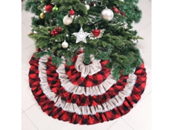 Falda Para Árbol De Navidad Con Volantes, 6 Capas, Estampado A Cuadros Rojos Y Negros, Decoración Navideña, 120 Cm