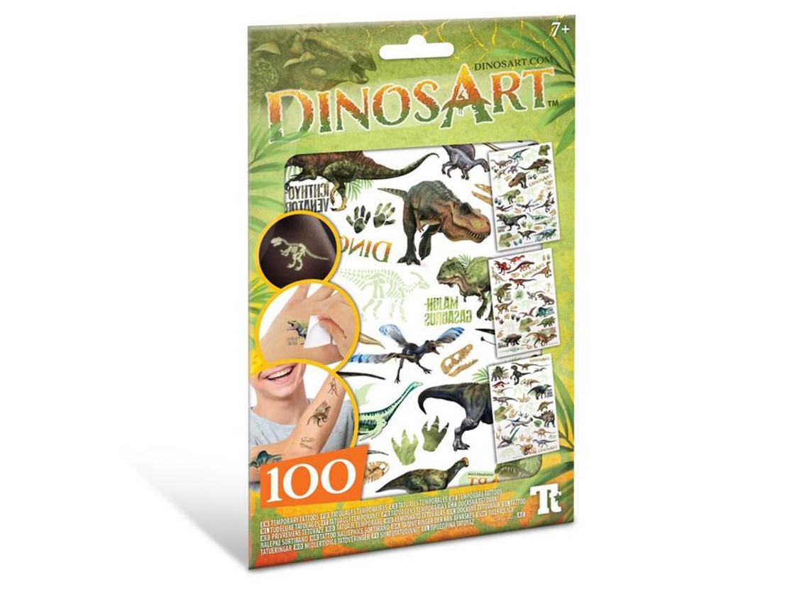 Tatuajes Temporales Dinosart Con 100 Modelos De Dinosaurios Brillantes P22