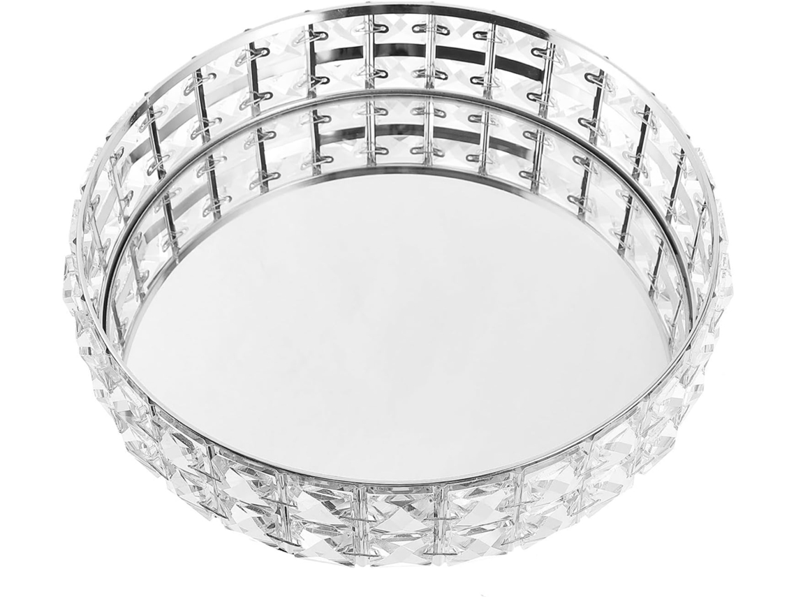 Bandeja Navideña Decorativa Redonda De Acrílico Plateado Y Cristal Para Decoración De Mesa Y
