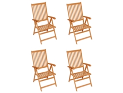 Juego de 4 sillas de jardín con cojines, teca maciza beige, EXCLUSIVA MAISON